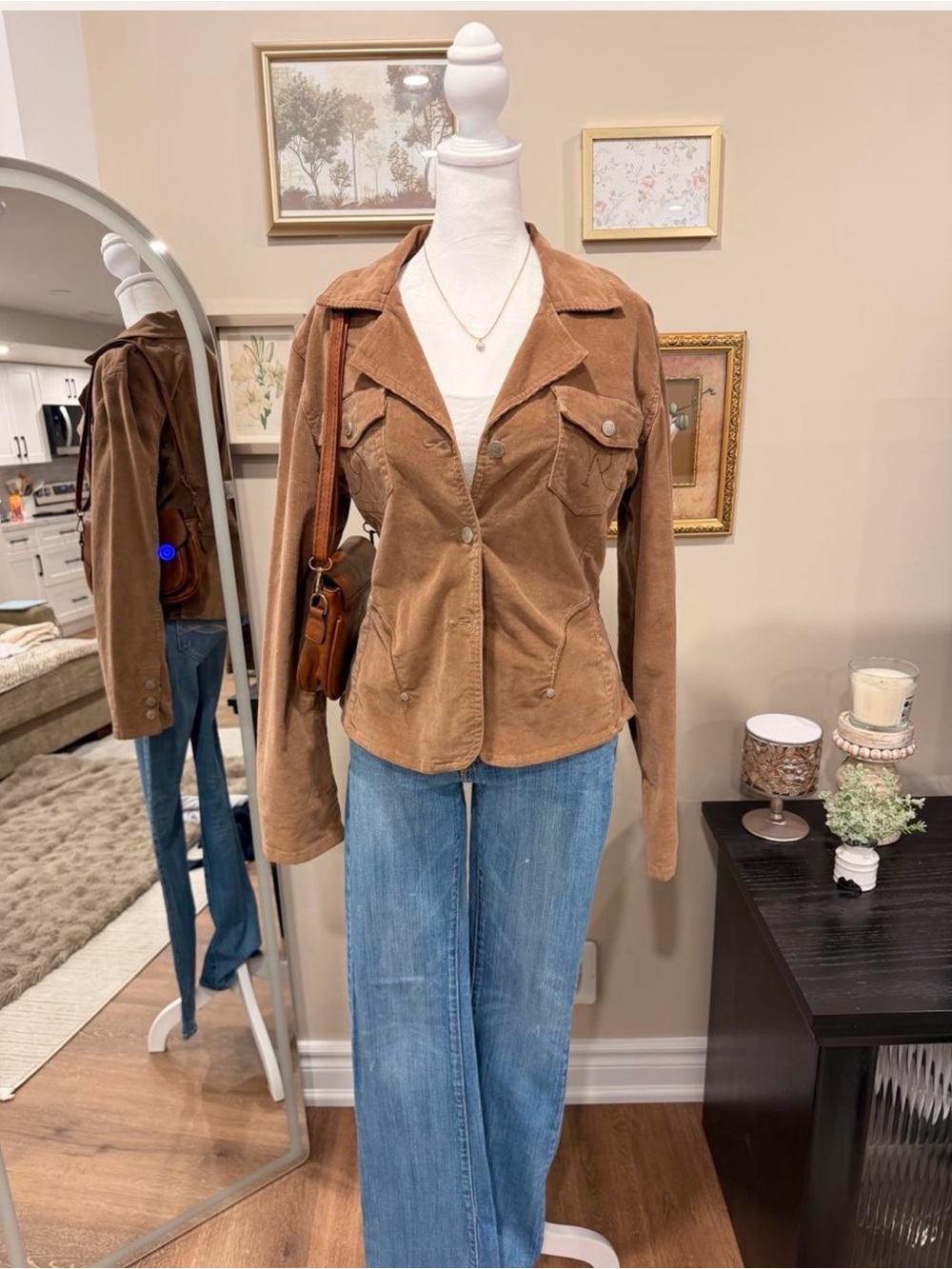 Corduroy Button-Front Jacket in Warm Camel